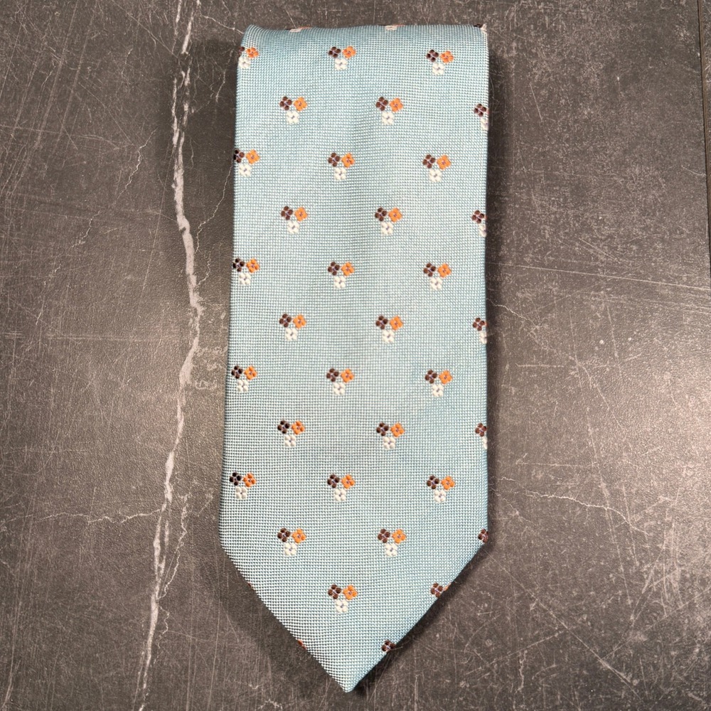 Ermenegildo Zegna | Light Blue Floral Silk Vintage Mens Tie 90s Italy